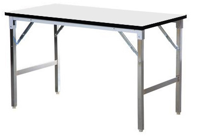 โต๊ะพับหน้าโฟเมก้าขาว หนา 25 มม.   โครงขาเหล็กพับได้ผลิตจากเหล็กแป๊บ 1.2 นิ้ว เหล็กหนา1 มม. ชุบโครเมี่ยม