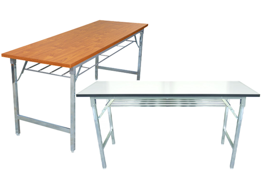โต๊ะพับมีตะแกรง หน้าเมลามีน/โฟเมก้าขาว ขาเหล็ก 1.2 นิ้ว